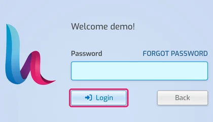 Control panel login, step 2: Password field, Login button and Forgot Password link